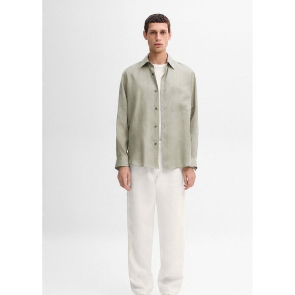 Massimo Dutti Studio Mens Dress Shirt Linen XL Green Gray 8411/840 NWT - Picture 1 of 14